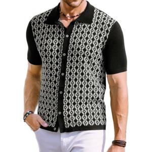 PJ PAUL JONES Men’s Contrast 70s Vintage Polo Shirts Short Sleeve Knitwear(Black)