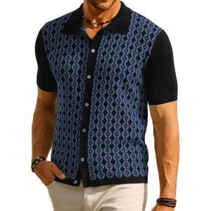 PJ PAUL JONES Men’s Contrast 70s Vintage Polo Shirts Short Sleeve Knitwear(Black/Indigo)