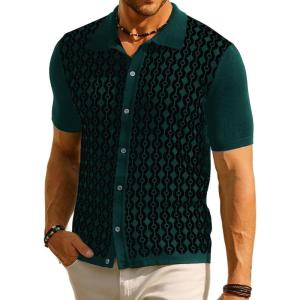 PJ PAUL JONES Men’s Contrast 70s Vintage Polo Shirts Short Sleeve Knitwear(Green/Black)