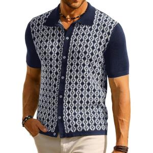 PJ PAUL JONES Men’s Contrast 70s Vintage Polo Shirts Short Sleeve Knitwear(Navy)