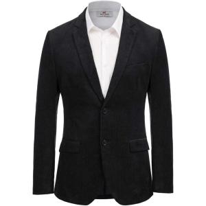 PJ PAUL JONES Mens Corduroy Blazer Jackets Slim Fit Two Button Casual Sports Coat(Black)
