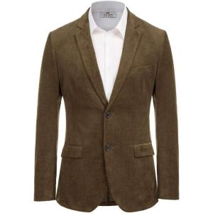 PJ PAUL JONES Mens Corduroy Blazer Jackets Slim Fit Two Button Casual Sports Coat(Coffee)
