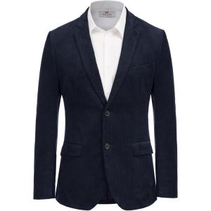 PJ PAUL JONES Mens Corduroy Blazer Jackets Slim Fit Two Button Casual Sports Coat(Dark Blue)
