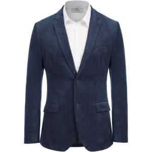 PJ PAUL JONES Mens Corduroy Blazer Jackets Slim Fit Two Button Casual Sports Coat(Navy Blue)