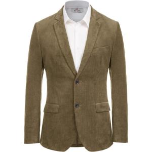 PJ PAUL JONES Mens Corduroy Blazer Jackets Slim Fit Two Button Casual Sports Coat(Olive Brown)