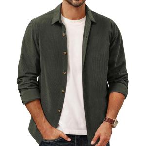 PJ PAUL JONES Men’s Corduroy Shirts Casual Button Down Shirt Jacket Lightweight Shacket(Army Green)