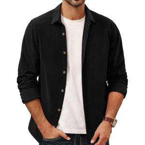 PJ PAUL JONES Men’s Corduroy Shirts Casual Button Down Shirt Jacket Lightweight Shacket(Black)