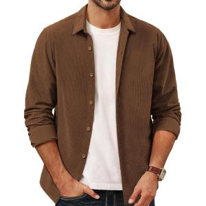 PJ PAUL JONES Men’s Corduroy Shirts Casual Button Down Shirt Jacket Lightweight Shacket(Brown)