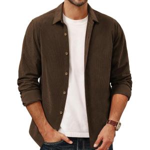 PJ PAUL JONES Men’s Corduroy Shirts Casual Button Down Shirt Jacket Lightweight Shacket(Coffee)