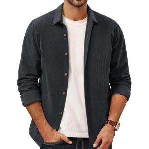 PJ PAUL JONES Men’s Corduroy Shirts Casual Button Down Shirt Jacket Lightweight Shacket(Dark Grey)