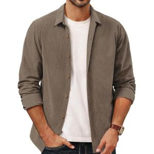 PJ PAUL JONES Men’s Corduroy Shirts Casual Button Down Shirt Jacket Lightweight Shacket(Khaki)