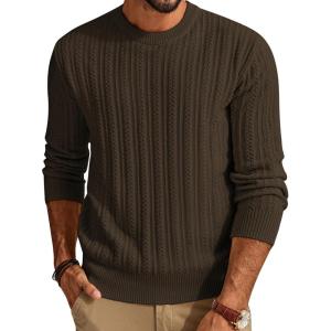 PJ PAUL JONES Mens Crew Neck Sweater Lightweight Cable Knitted Pullover Sweaters(Coffee)