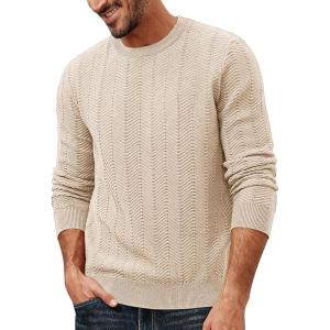 PJ PAUL JONES Mens Crewneck Sweater Lightweight Casual Long Sleeve Knit Pullover Sweaters(Apricot)
