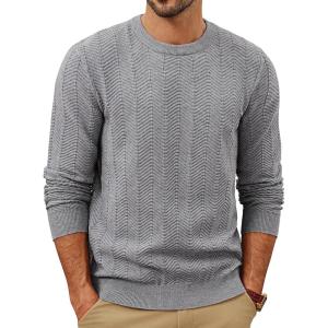 PJ PAUL JONES Mens Crewneck Sweater Lightweight Casual Long Sleeve Knit Pullover Sweaters(Gray)