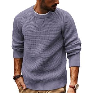 PJ PAUL JONES Mens Crewneck Sweater Waffle Knitted Pullover Sweaters Raglan Sleeve Knitwear Sweaters(Purple)