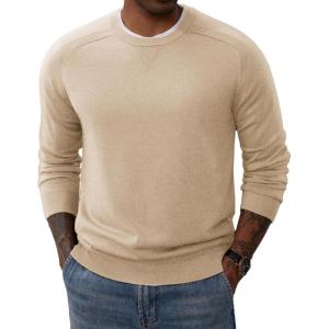 PJ PAUL JONES Men’s Crewneck Sweaters Casual Crew Neck Sweatshirt Wool Blend Knit Pullovers(Apricot)
