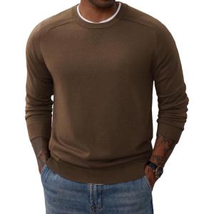 PJ PAUL JONES Men’s Crewneck Sweaters Casual Crew Neck Sweatshirt Wool Blend Knit Pullovers(Beige)