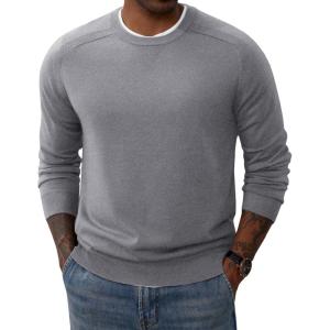 PJ PAUL JONES Men’s Crewneck Sweaters Casual Crew Neck Sweatshirt Wool Blend Knit Pullovers(Grey)