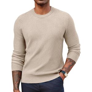 PJ PAUL JONES Mens Crewneck Sweaters Slim Fit Lightweight Knit Pullover Sweaters for Casual(Apricot)