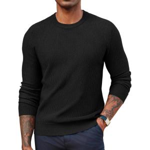 PJ PAUL JONES Mens Crewneck Sweaters Slim Fit Lightweight Knit Pullover Sweaters for Casual(Black)