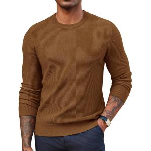 PJ PAUL JONES Mens Crewneck Sweaters Slim Fit Lightweight Knit Pullover Sweaters for Casual(Coffee)