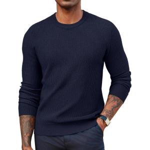PJ PAUL JONES Mens Crewneck Sweaters Slim Fit Lightweight Knit Pullover Sweaters for Casual(Navy Blue)