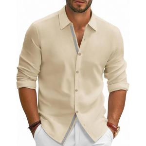 PJ PAUL JONES Mens Dress Shirts Wrinkle Free Stretch Button Down Shirt Casual Long Sleeve Business Shirts(Apricot)