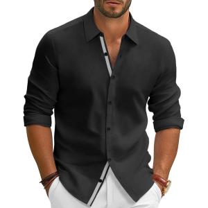 PJ PAUL JONES Mens Dress Shirts Wrinkle Free Stretch Button Down Shirt Casual Long Sleeve Business Shirts(Black)