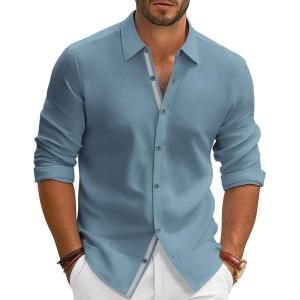 PJ PAUL JONES Mens Dress Shirts Wrinkle Free Stretch Button Down Shirt Casual Long Sleeve Business Shirts(Blue)
