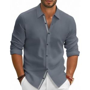 PJ PAUL JONES Mens Dress Shirts Wrinkle Free Stretch Button Down Shirt Casual Long Sleeve Business Shirts(Blue Gray)