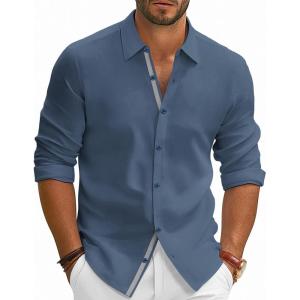 PJ PAUL JONES Mens Dress Shirts Wrinkle Free Stretch Button Down Shirt Casual Long Sleeve Business Shirts(Denim Blue)