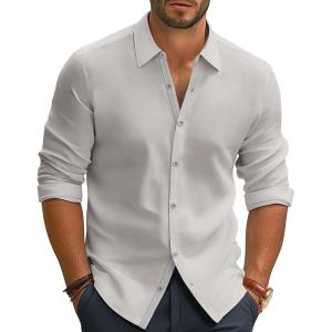 PJ PAUL JONES Mens Dress Shirts Wrinkle Free Stretch Button Down Shirt Casual Long Sleeve Business Shirts(Gray)