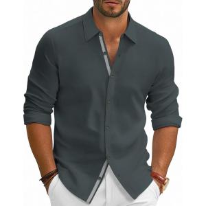 PJ PAUL JONES Mens Dress Shirts Wrinkle Free Stretch Button Down Shirt Casual Long Sleeve Business Shirts(Green Gray)