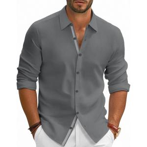 PJ PAUL JONES Mens Dress Shirts Wrinkle Free Stretch Button Down Shirt Casual Long Sleeve Business Shirts(Light Gray)