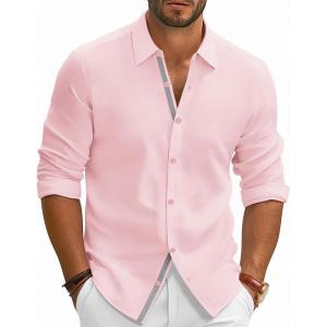 PJ PAUL JONES Mens Dress Shirts Wrinkle Free Stretch Button Down Shirt Casual Long Sleeve Business Shirts(Pink)