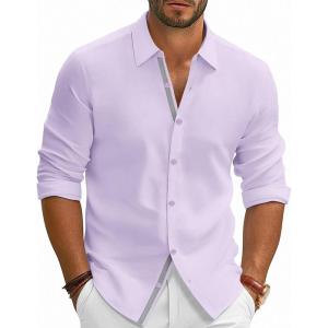 PJ PAUL JONES Mens Dress Shirts Wrinkle Free Stretch Button Down Shirt Casual Long Sleeve Business Shirts(Purple)