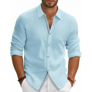 PJ PAUL JONES Mens Dress Shirts Wrinkle Free Stretch Button Down Shirt Casual Long Sleeve Business Shirts(Sky Blue)