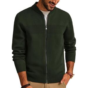 PJ PAUL JONES Mens Full Zip Cardigan Sweater Stand Collar Regular Fit Knit Sweaters(Army Green)