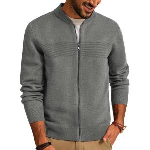 PJ PAUL JONES Mens Full Zip Cardigan Sweater Stand Collar Regular Fit Knit Sweaters(Medium Gray)