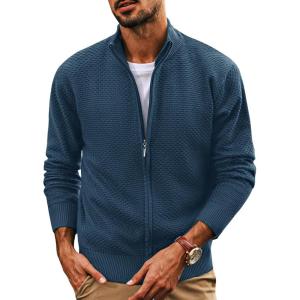 PJ PAUL JONES Men’s Full Zip Cardigan Sweaters Casual Stand Collar Cardigan Slim Fit Knitted Sweater(Blue Grey)