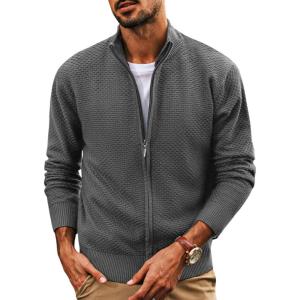 PJ PAUL JONES Men’s Full Zip Cardigan Sweaters Casual Stand Collar Cardigan Slim Fit Knitted Sweater(Dark Grey)