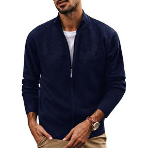 PJ PAUL JONES Men’s Full Zip Cardigan Sweaters Casual Stand Collar Cardigan Slim Fit Knitted Sweater(Navy Blue)