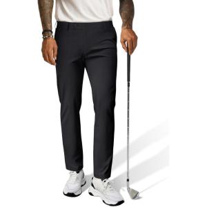 PJ PAUL JONES Mens Golf Pants 4-Way Stretch Lightweight Work Casual Trousers Slim Fit Dress Pants with Pockets(Black-d)