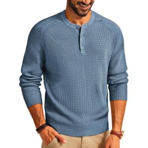 PJ PAUL JONES Men’s Henley Long Sleeve Sweaters Solid Color Soft Warm Pullover Sweaters(Blue)