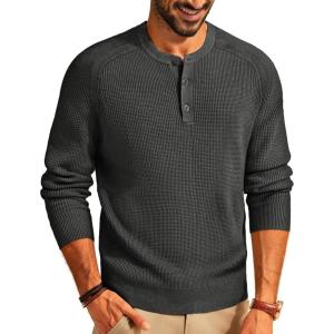 PJ PAUL JONES Men’s Henley Long Sleeve Sweaters Solid Color Soft Warm Pullover Sweaters(Dark Grey)