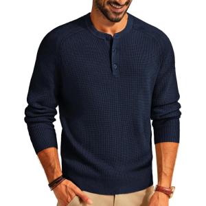 PJ PAUL JONES Men’s Henley Long Sleeve Sweaters Solid Color Soft Warm Pullover Sweaters(Navy)