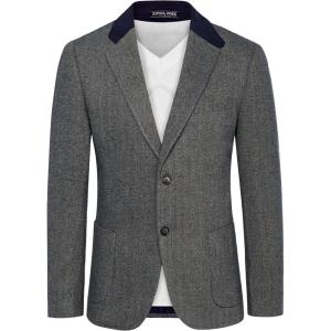 PJ PAUL JONES Mens Herringbone Blazer Vintage Tweed Wool Blend Sport Coat Jacket(Black Blue)