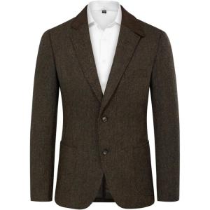 PJ PAUL JONES Mens Herringbone Blazer Vintage Tweed Wool Blend Sport Coat Jacket(Dark Coffee)