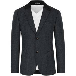 PJ PAUL JONES Mens Herringbone Blazer Vintage Tweed Wool Blend Sport Coat Jacket(Dark Grey)