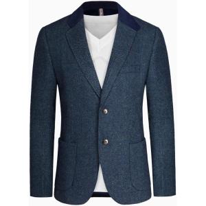 PJ PAUL JONES Mens Herringbone Blazer Vintage Tweed Wool Blend Sport Coat Jacket(Lake Blue)